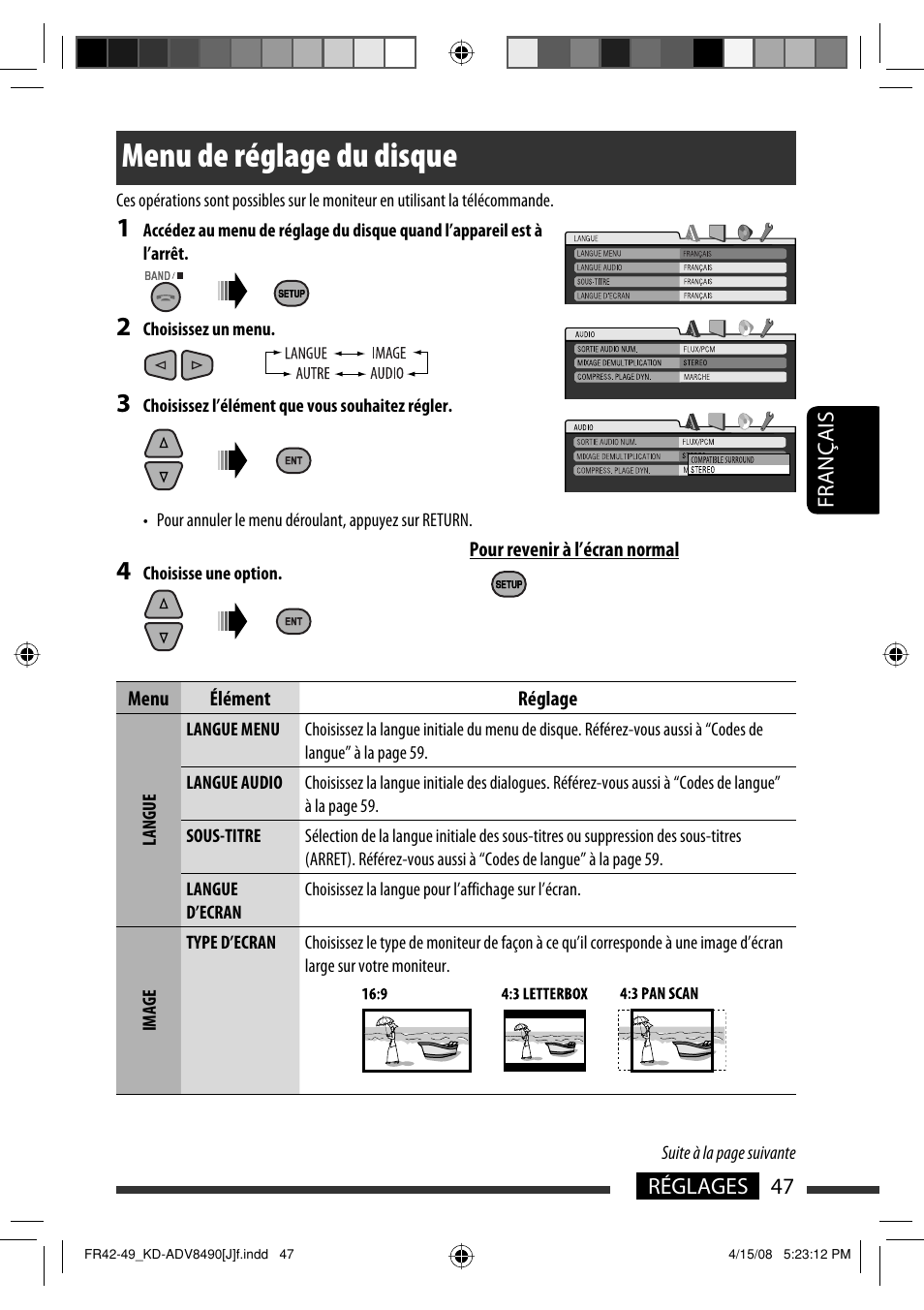 Menu de réglage du disque | JVC KD-ADV8490 User Manual | Page 179 / 201