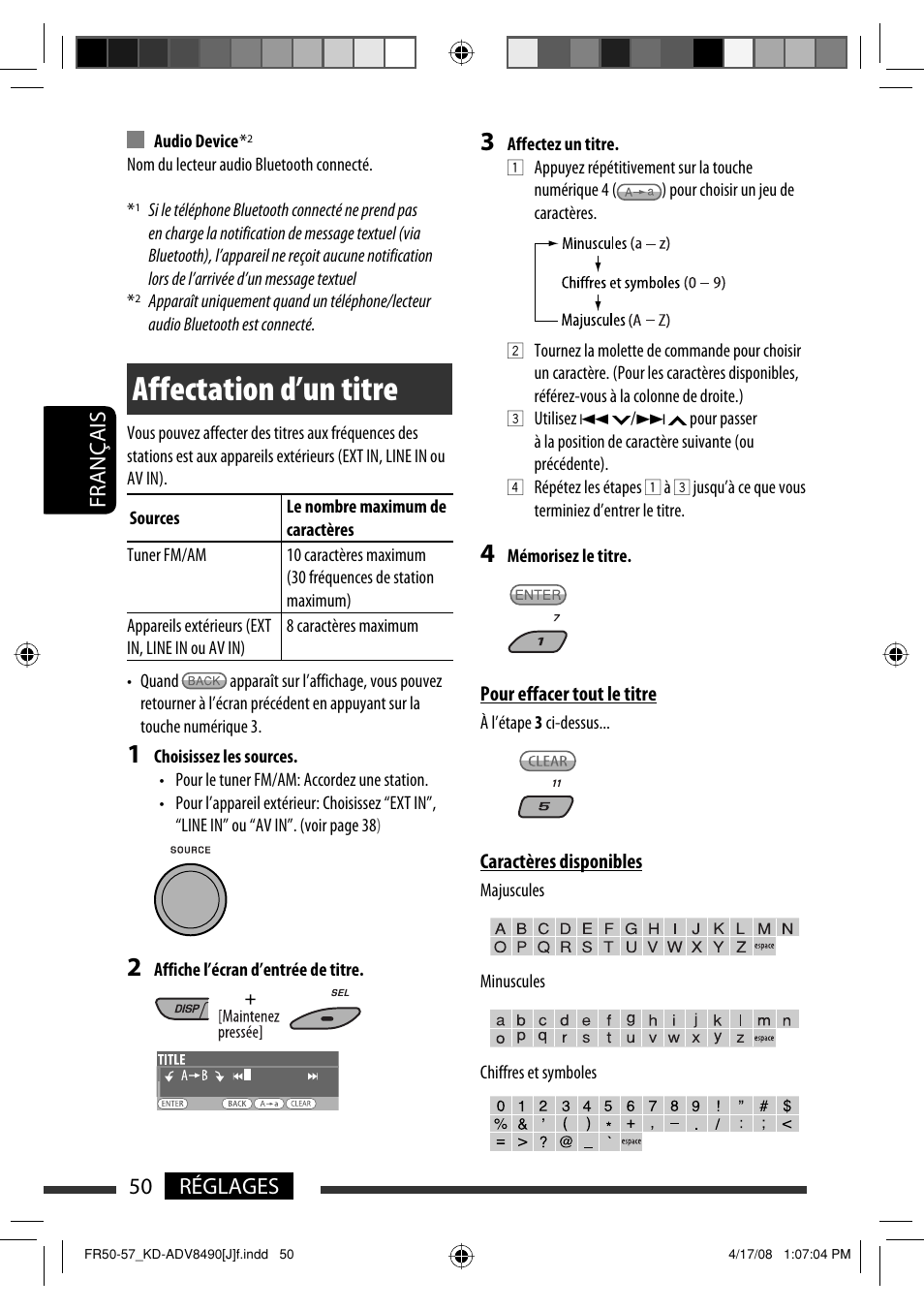 Affectation d’un titre, 50 réglages français | JVC KD-ADV8490 User Manual | Page 182 / 201