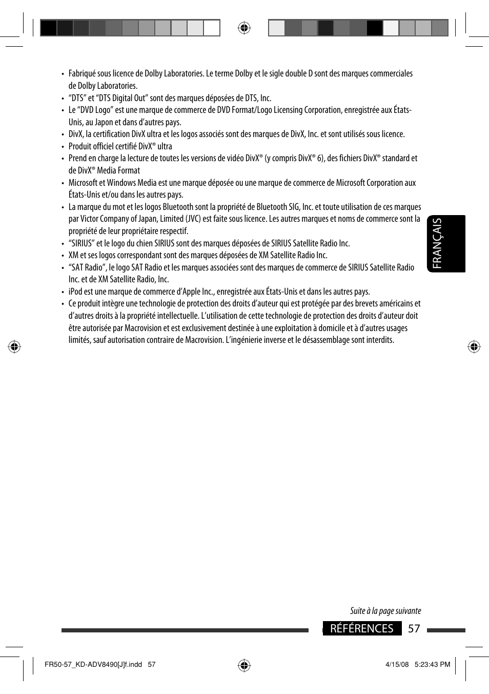 57 références français | JVC KD-ADV8490 User Manual | Page 189 / 201