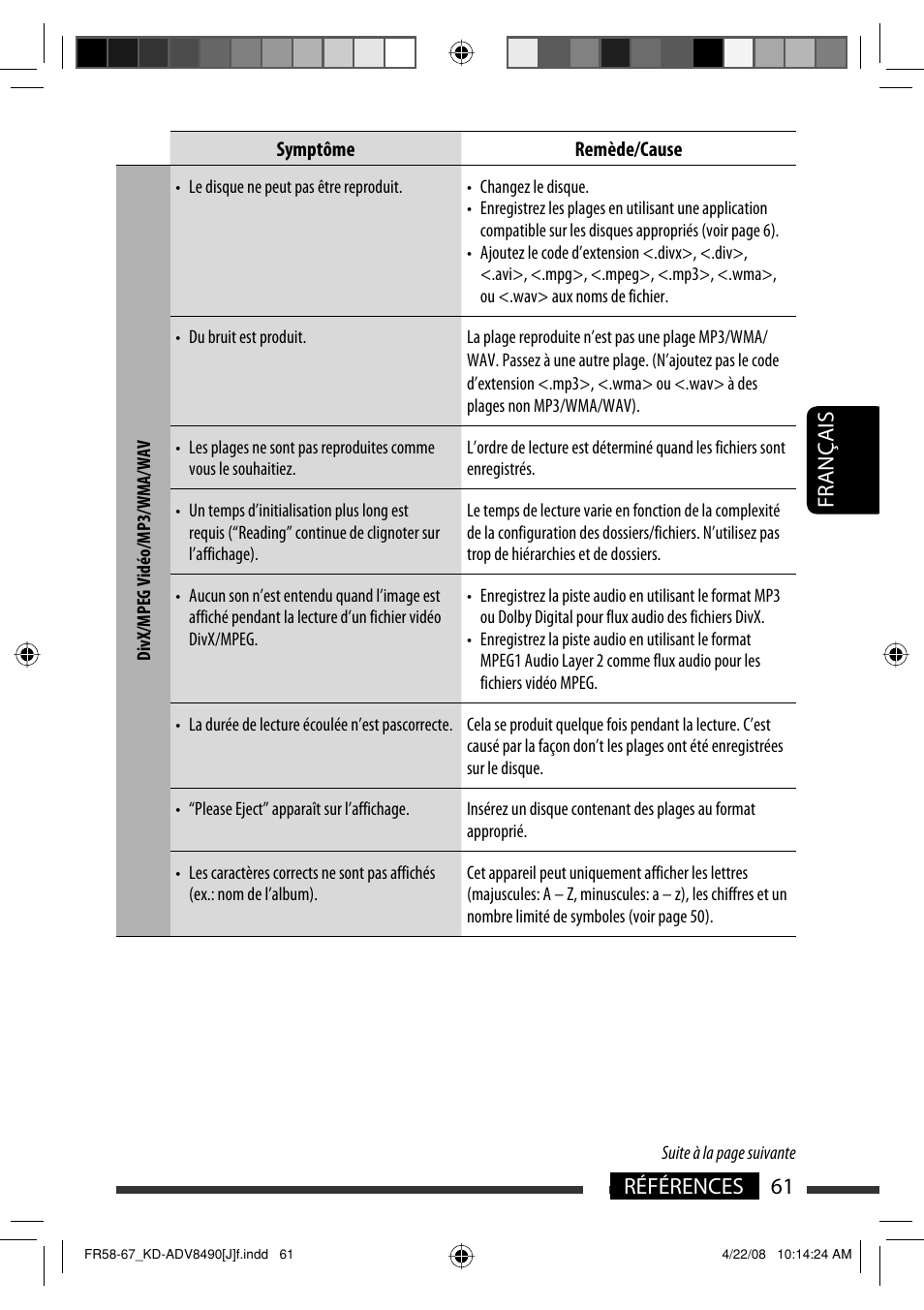 61 références français | JVC KD-ADV8490 User Manual | Page 193 / 201