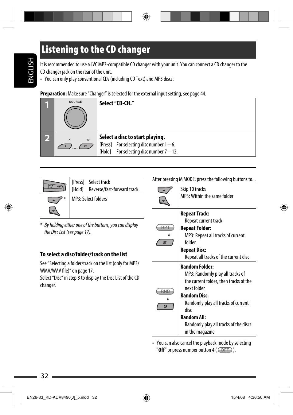 Listening to the cd changer | JVC KD-ADV8490 User Manual | Page 32 / 201