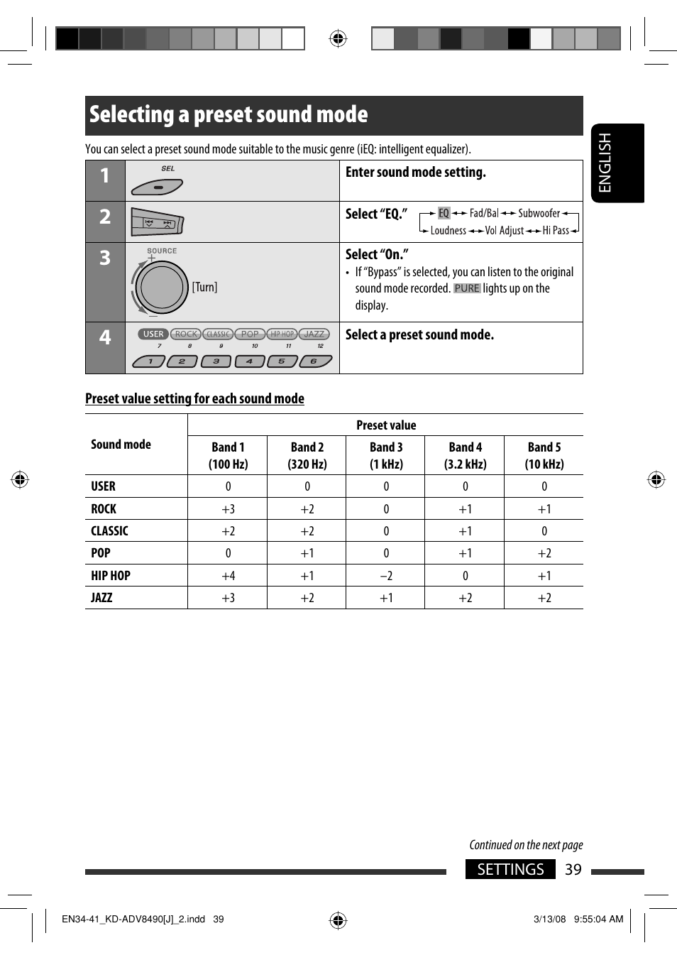 Selecting a preset sound mode | JVC KD-ADV8490 User Manual | Page 39 / 201