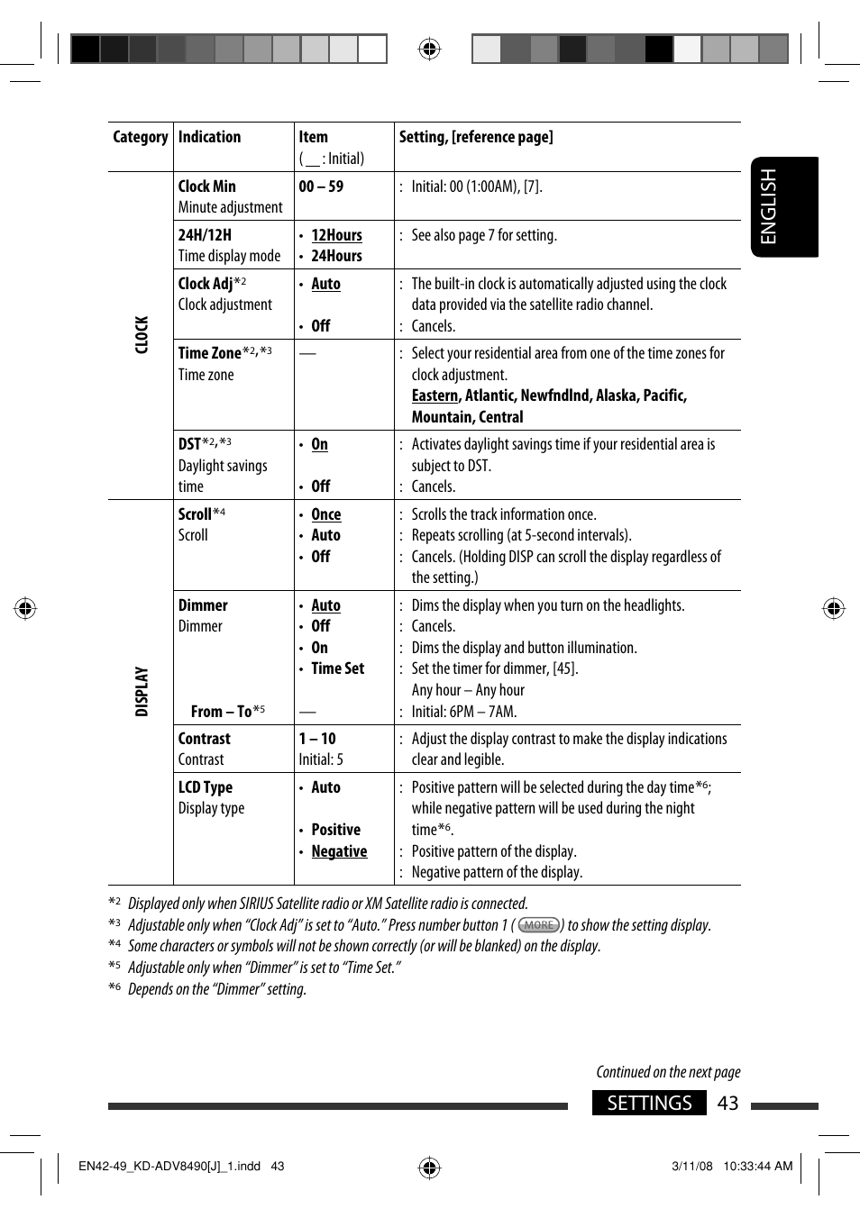 English 43 settings | JVC KD-ADV8490 User Manual | Page 43 / 201