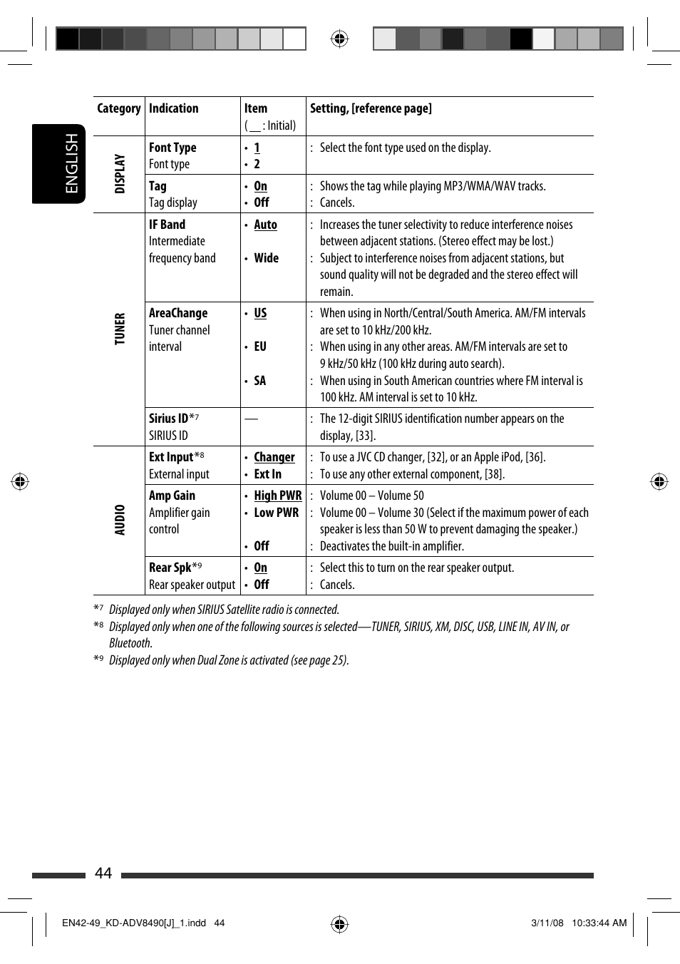 English 44 | JVC KD-ADV8490 User Manual | Page 44 / 201
