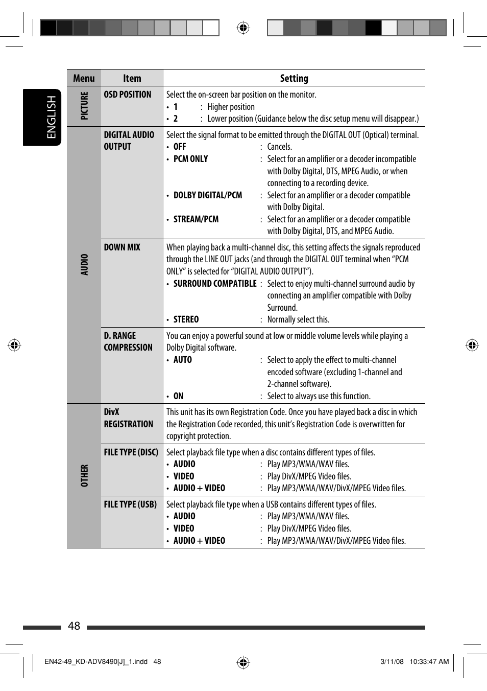 English 48 | JVC KD-ADV8490 User Manual | Page 48 / 201