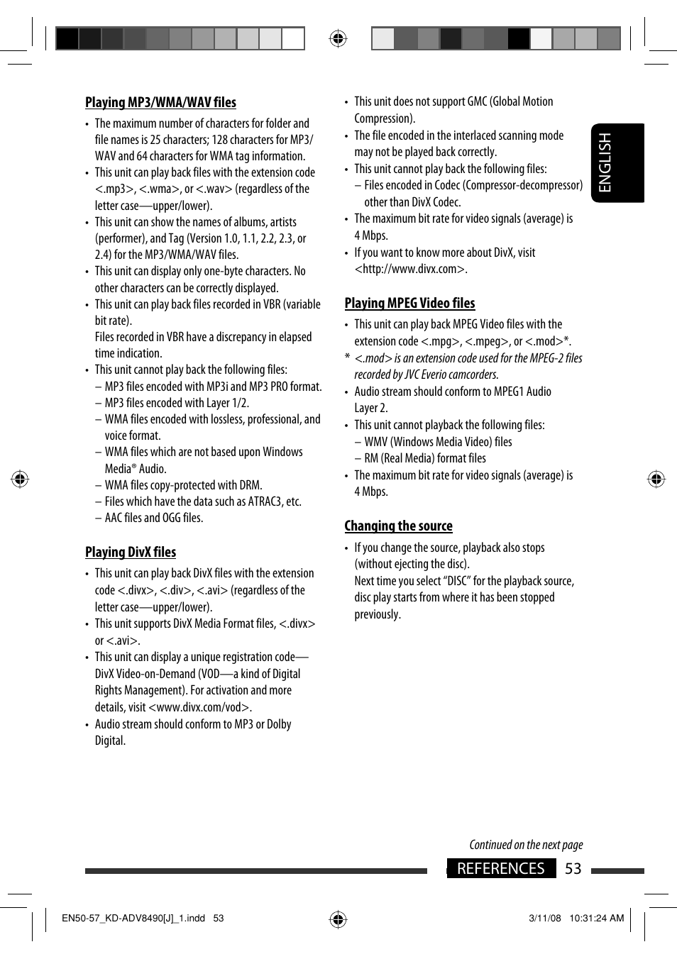 English 53 references | JVC KD-ADV8490 User Manual | Page 53 / 201