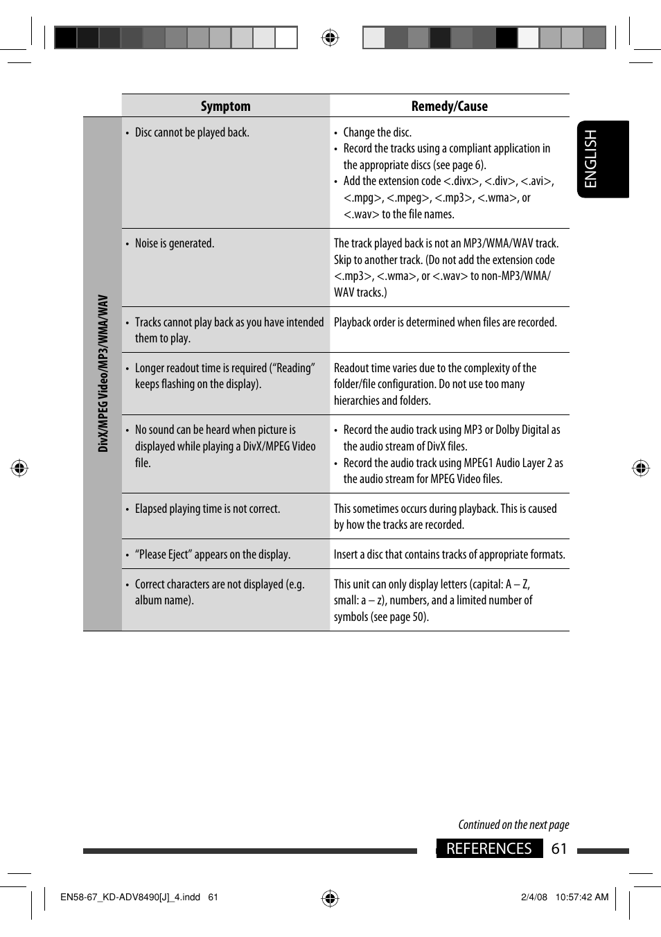 English 61 references | JVC KD-ADV8490 User Manual | Page 61 / 201