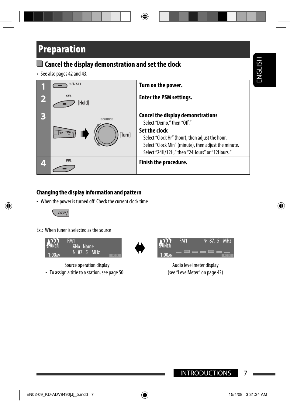 Preparation, Cancel the display demonstration and set the clock | JVC KD-ADV8490 User Manual | Page 7 / 201