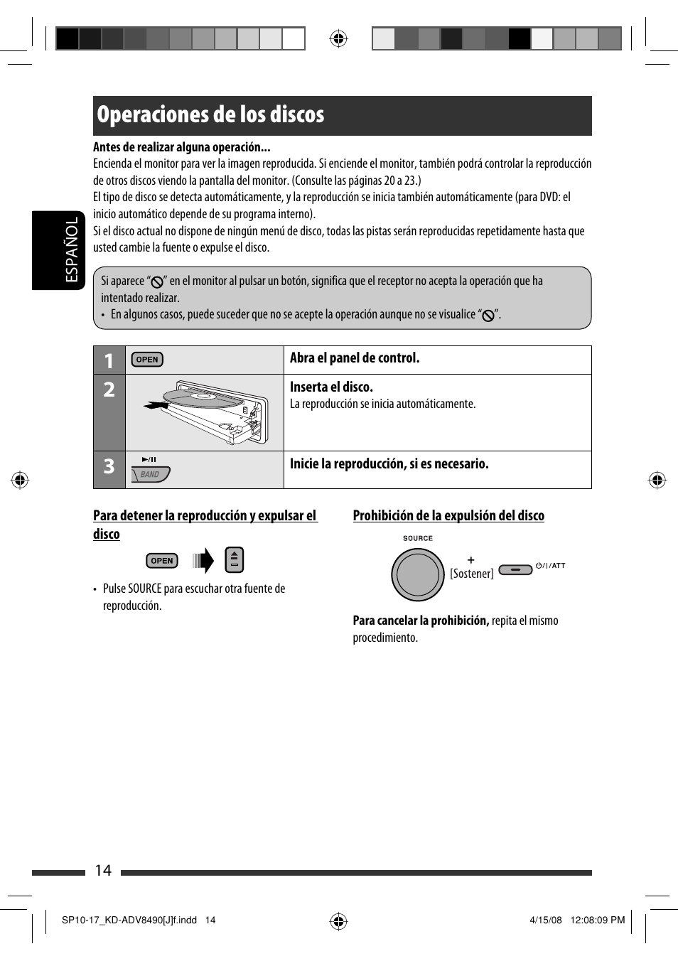 Operaciones de los discos | JVC KD-ADV8490 User Manual | Page 80 / 201