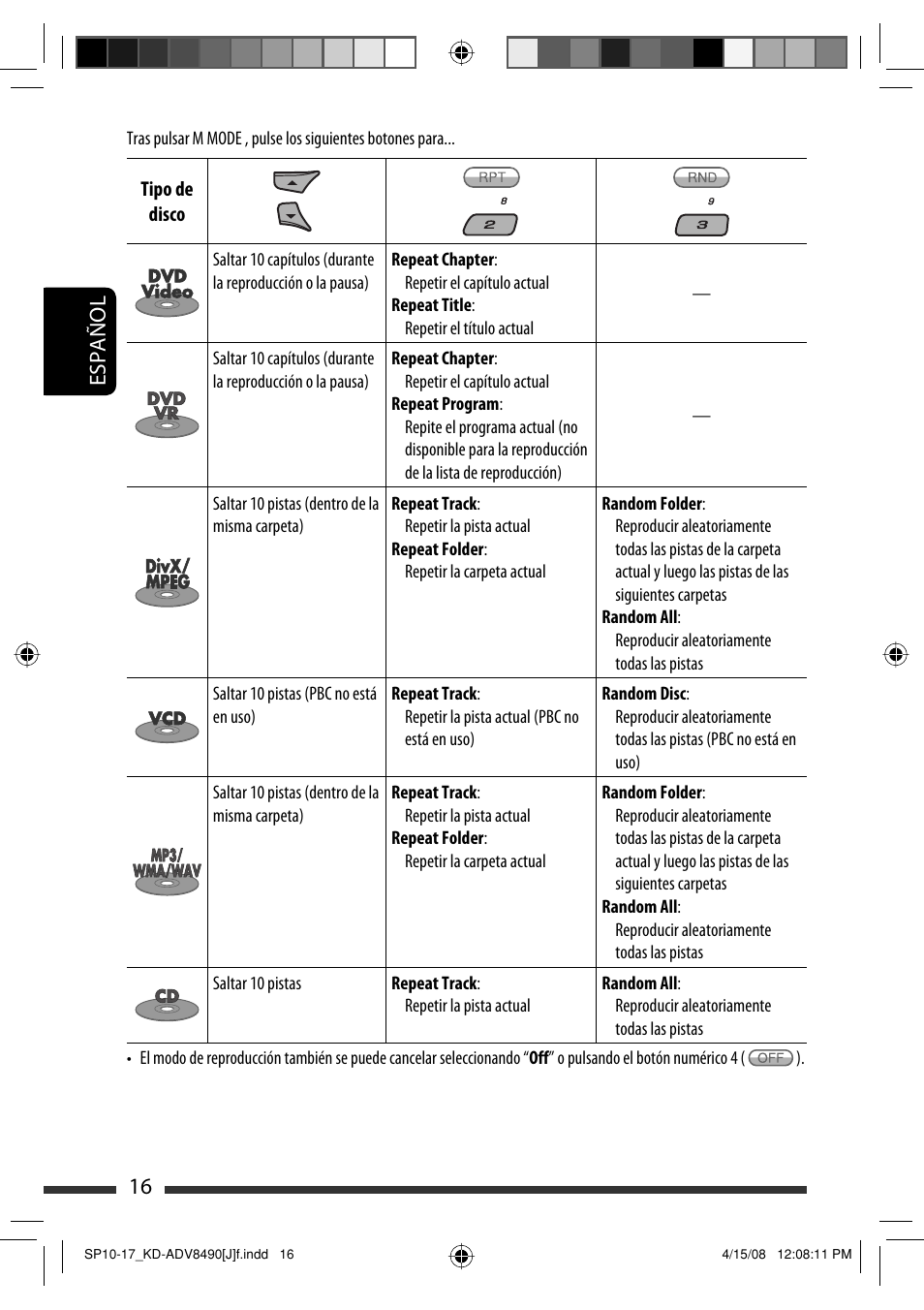 16 español | JVC KD-ADV8490 User Manual | Page 82 / 201