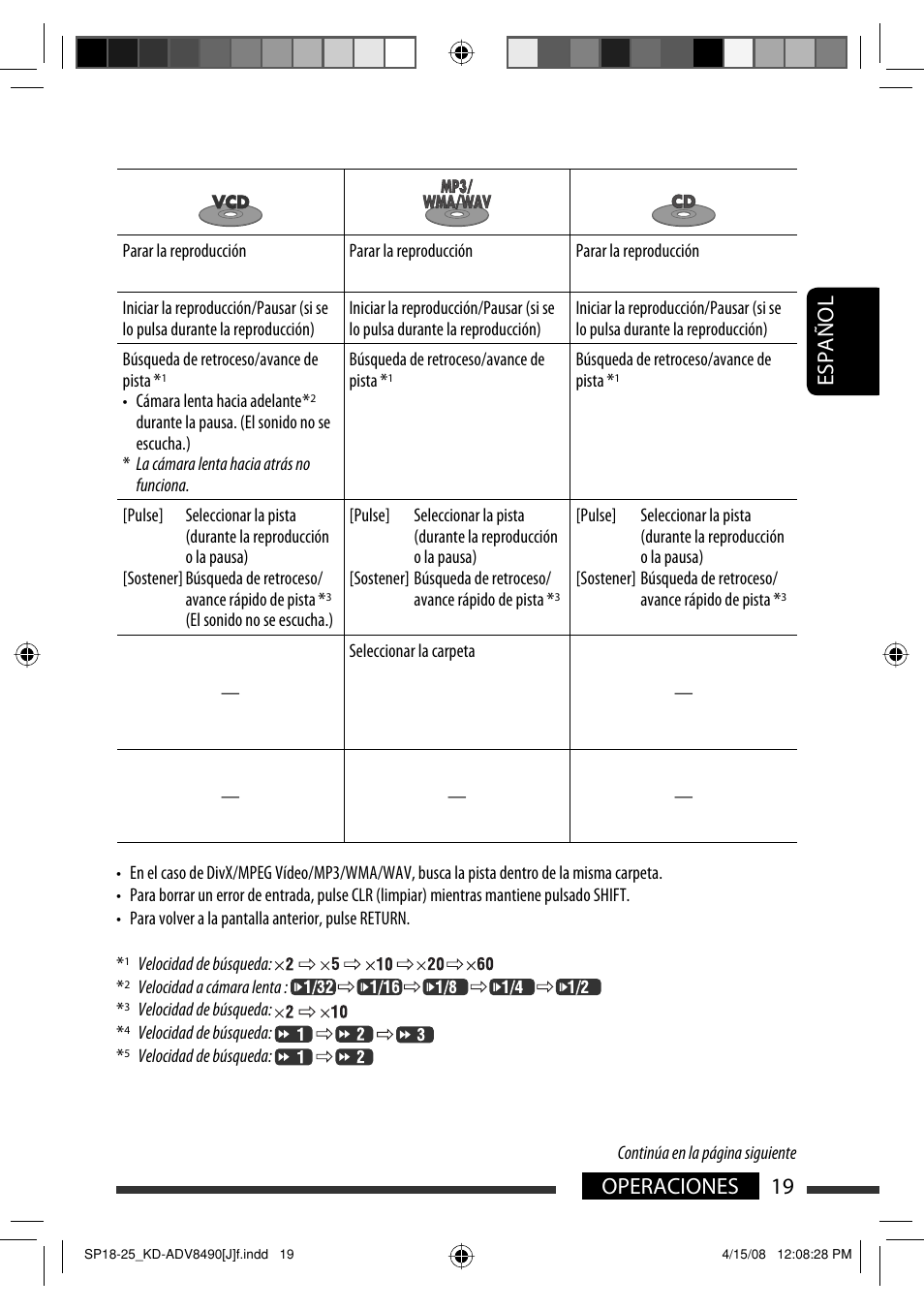 19 operaciones español | JVC KD-ADV8490 User Manual | Page 85 / 201