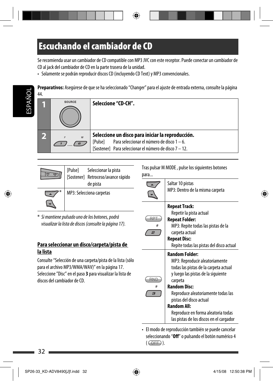 Escuchando el cambiador de cd | JVC KD-ADV8490 User Manual | Page 98 / 201