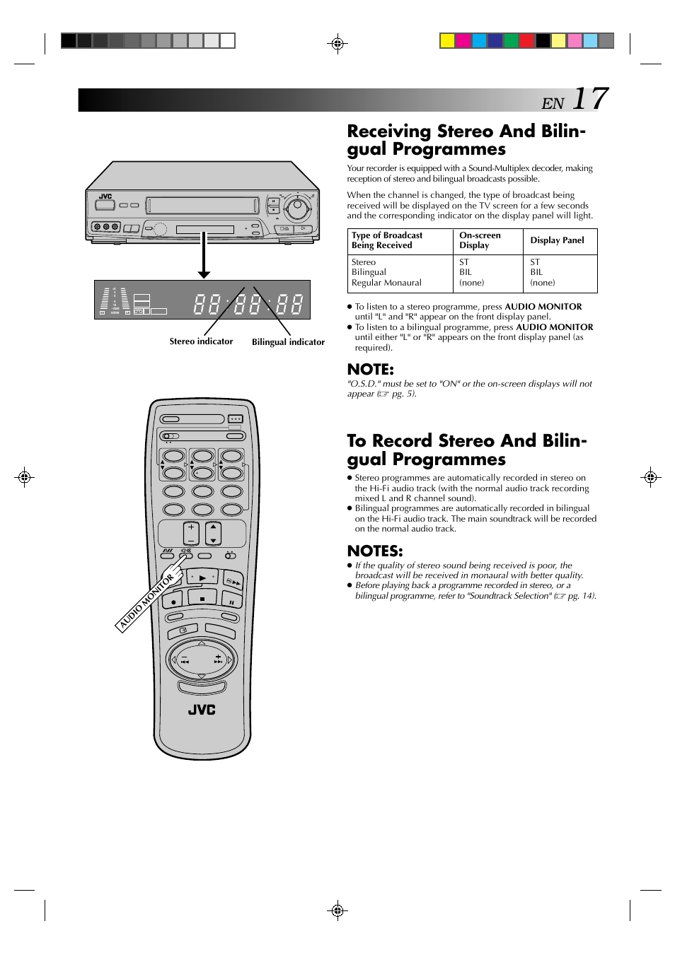 Receiving stereo and bilin- gual programmes | JVC HR-J635EA User Manual | Page 17 / 41