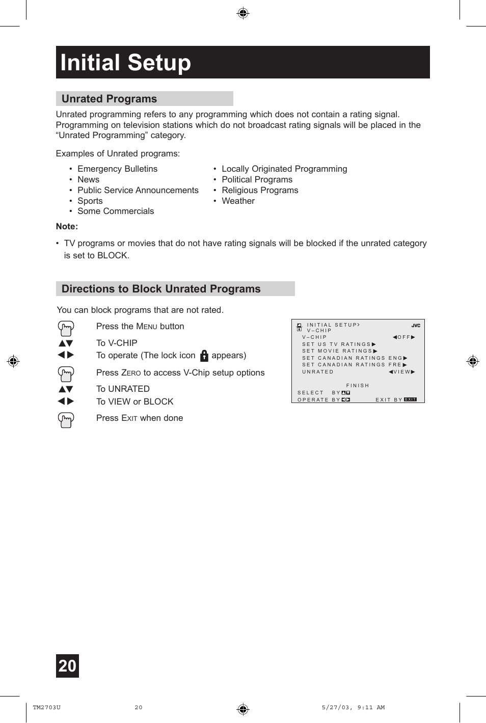 Initial setup | JVC TM-2703U User Manual | Page 20 / 40