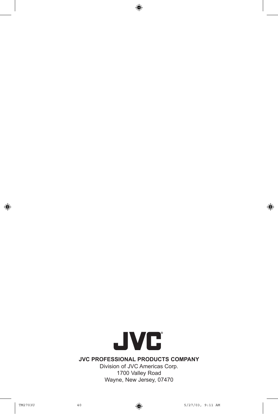 JVC TM-2703U User Manual | Page 40 / 40