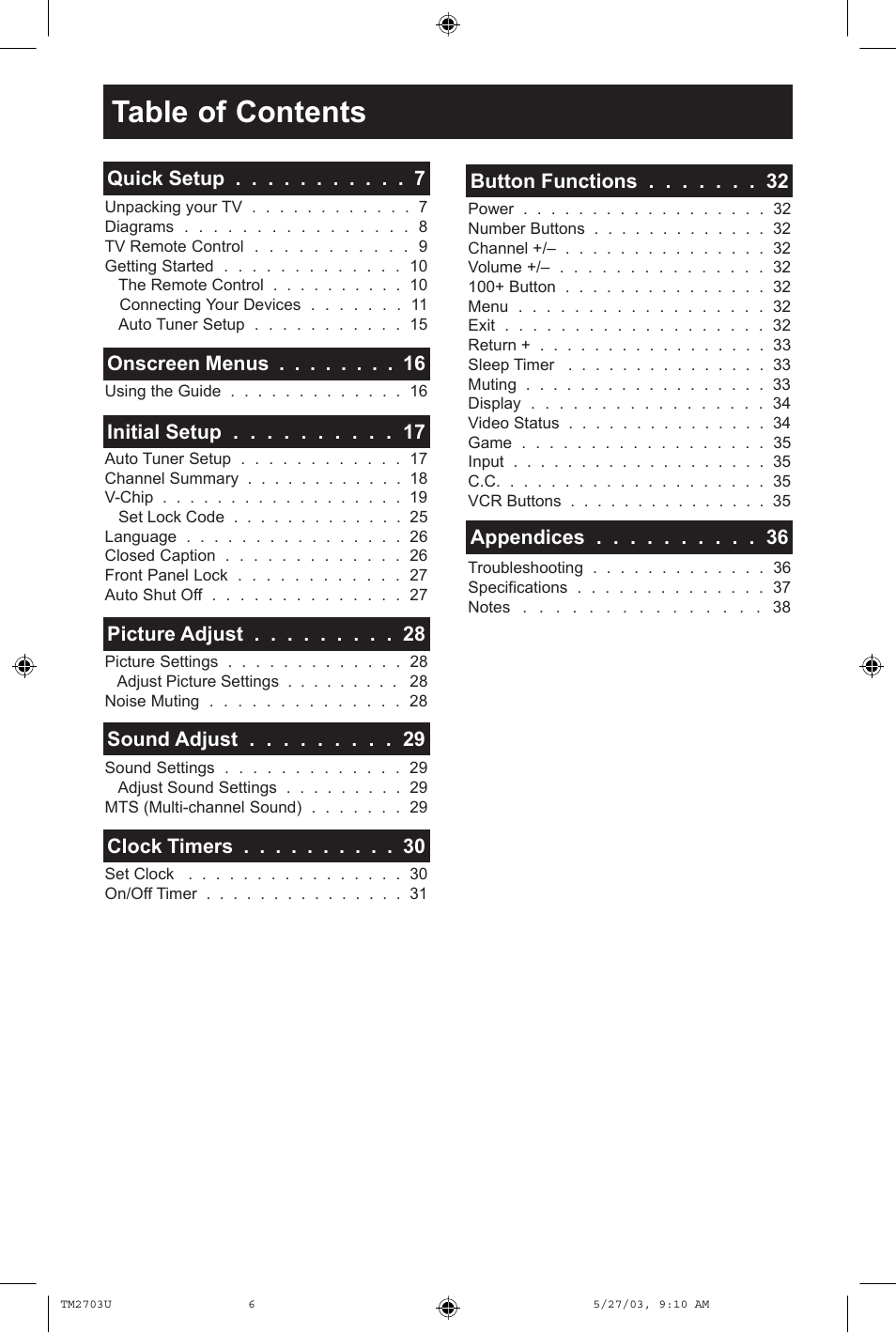JVC TM-2703U User Manual | Page 6 / 40