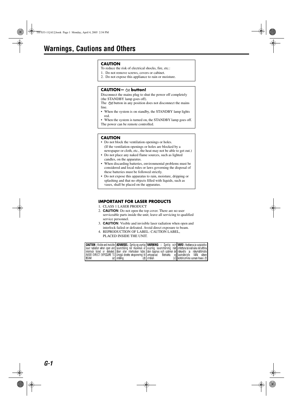 Warnings, cautions and others | JVC TH-S33 User Manual | Page 2 / 41