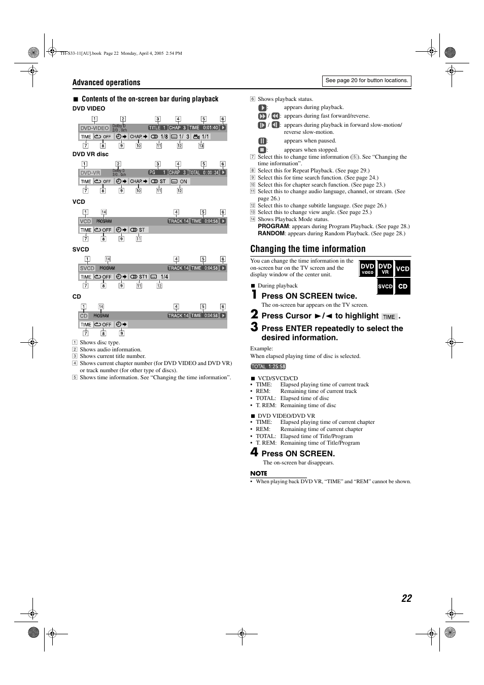 Changing the time information | JVC TH-S33 User Manual | Page 25 / 41