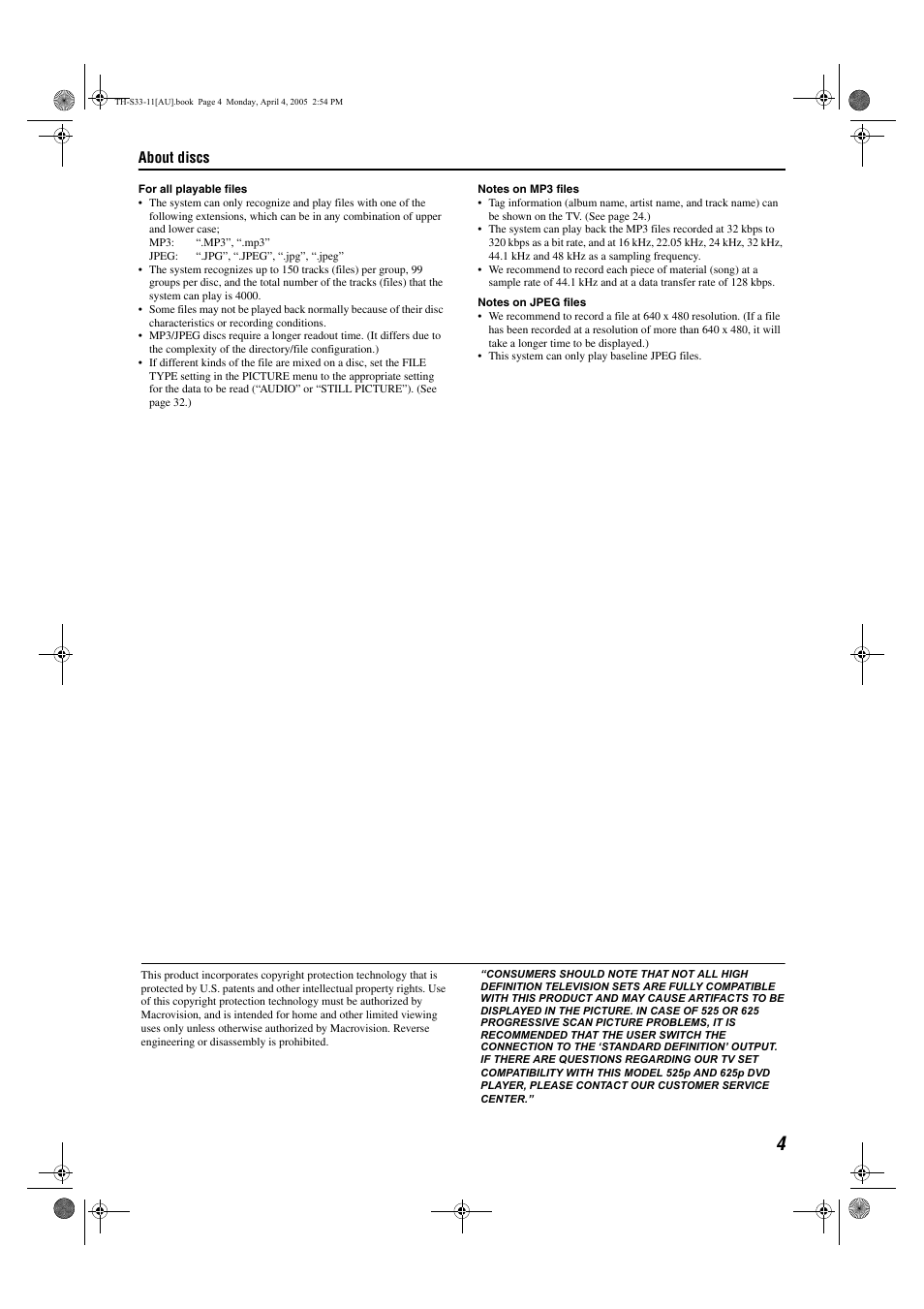 About discs | JVC TH-S33 User Manual | Page 7 / 41