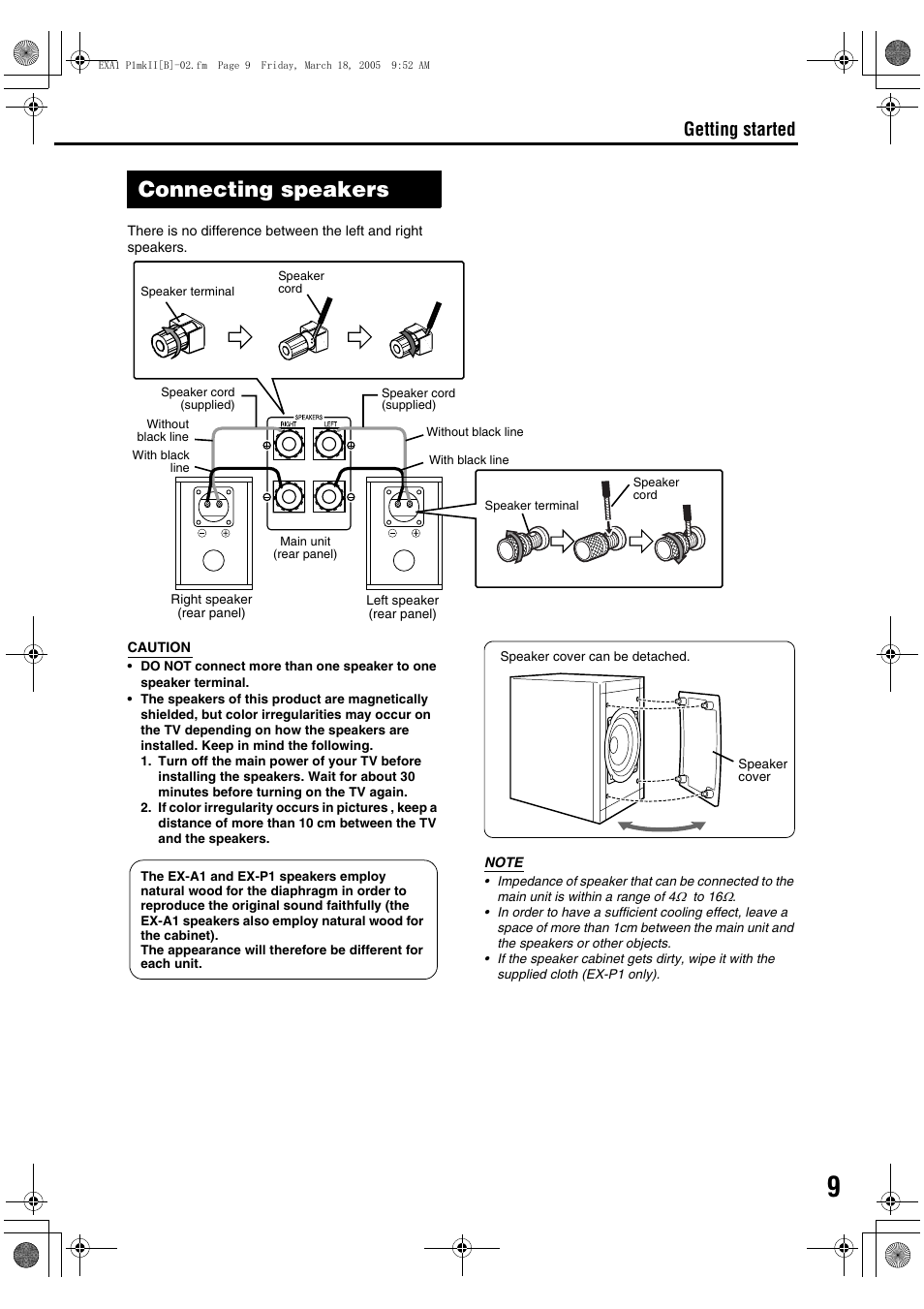 Connecting speakers, Connecting up connection, Getting started | JVC CA-EXP1 User Manual | Page 13 / 47