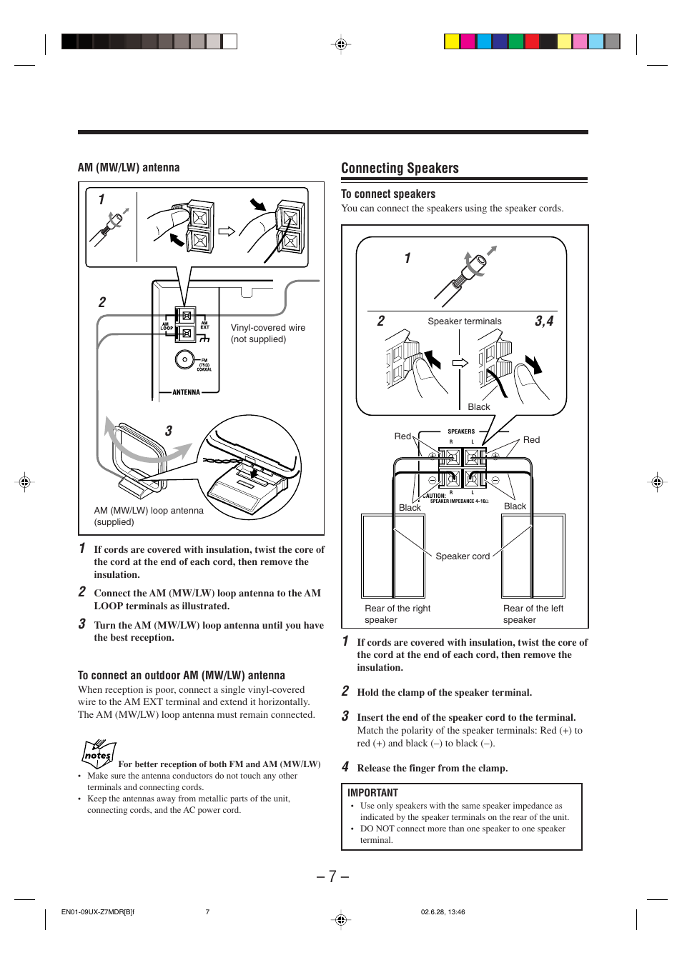 Connecting speakers | JVC UX-Z7MDR User Manual | Page 12 / 78