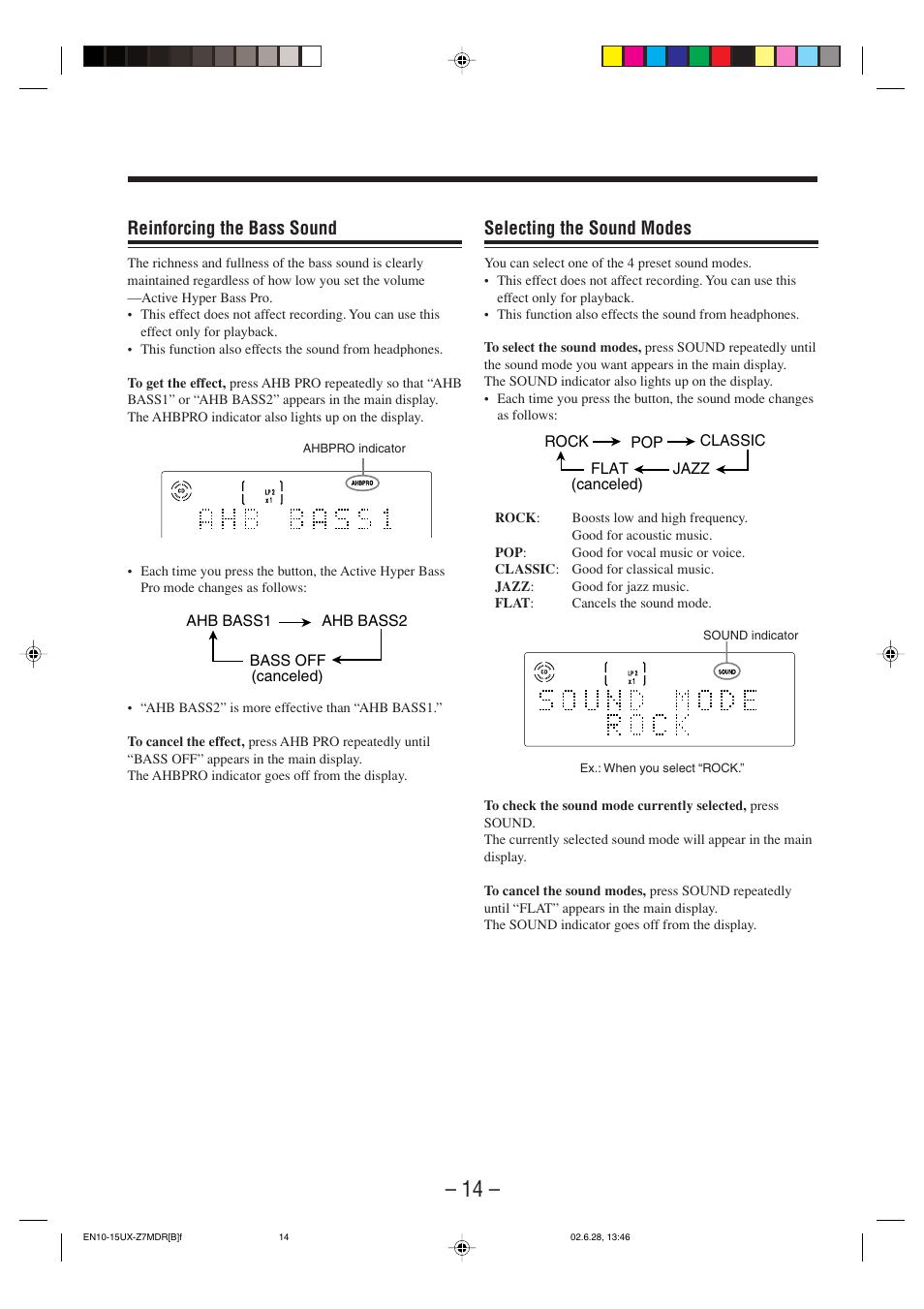 Selecting the sound modes, Reinforcing the bass sound | JVC UX-Z7MDR User Manual | Page 19 / 78