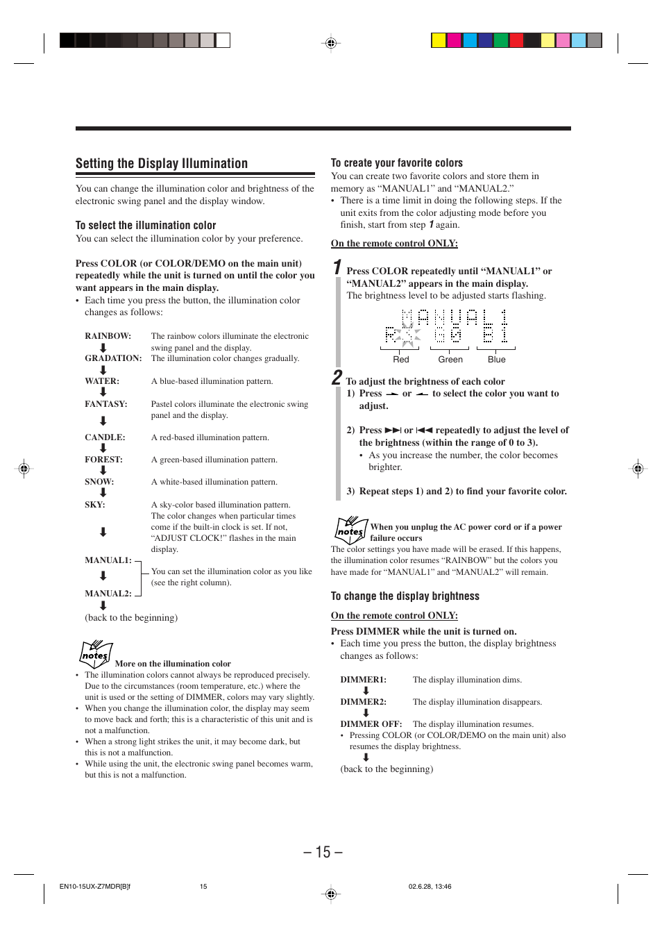 Setting the display illumination | JVC UX-Z7MDR User Manual | Page 20 / 78