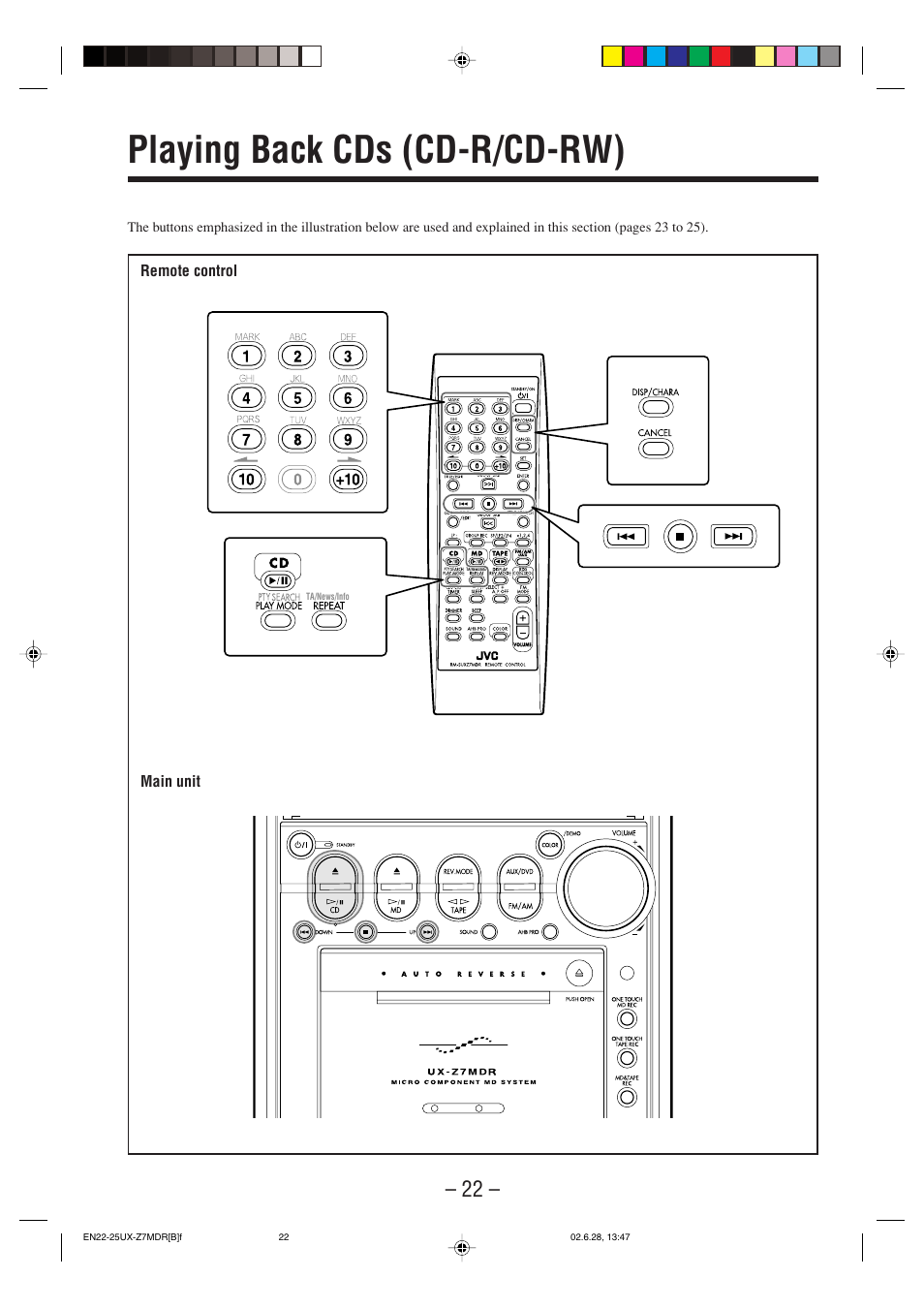 Playing back cds (cd-r/cd-rw) | JVC UX-Z7MDR User Manual | Page 27 / 78