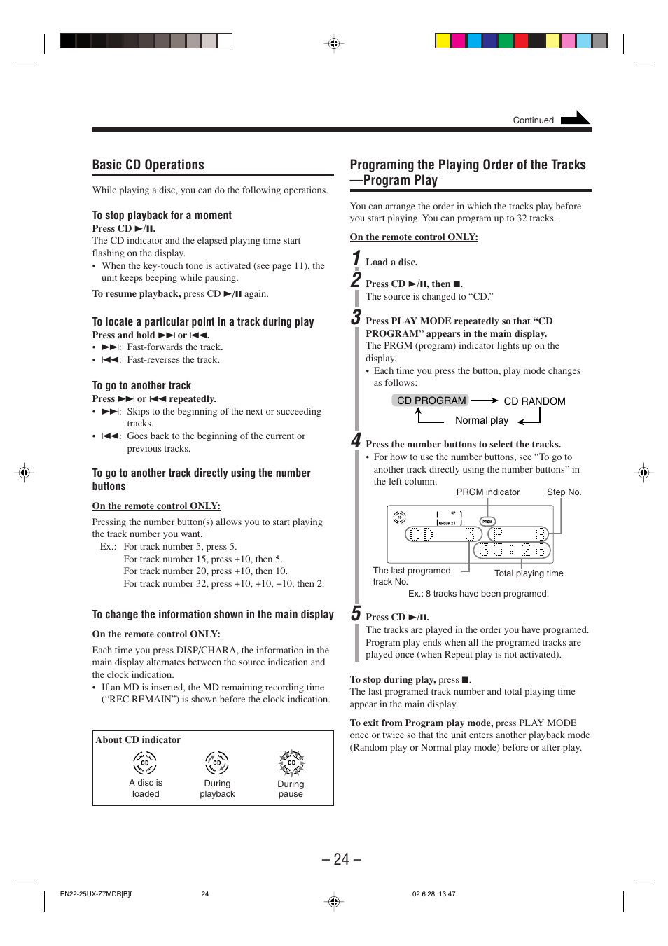 Basic cd operations | JVC UX-Z7MDR User Manual | Page 29 / 78