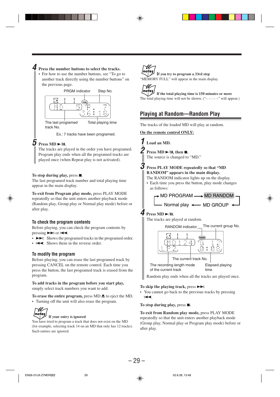 Playing at random—random play | JVC UX-Z7MDR User Manual | Page 34 / 78