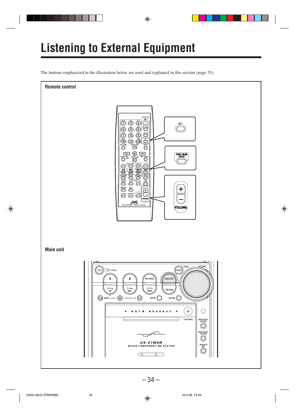 Listening to external equipment | JVC UX-Z7MDR User Manual | Page 39 / 78