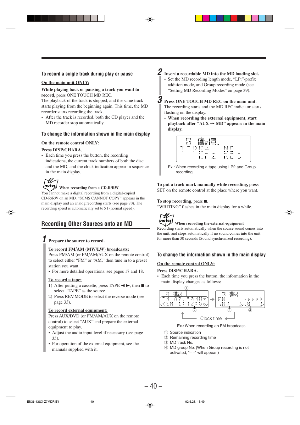 Recording other sources onto an md | JVC UX-Z7MDR User Manual | Page 45 / 78