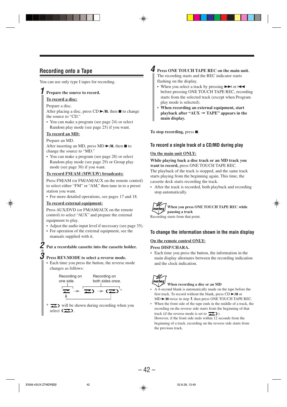 Recording onto a tape | JVC UX-Z7MDR User Manual | Page 47 / 78