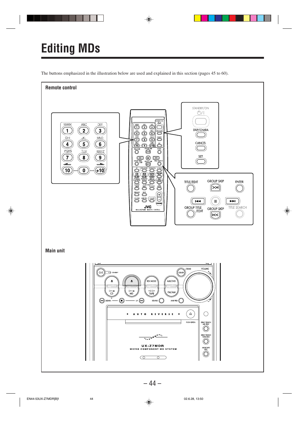 Editing mds | JVC UX-Z7MDR User Manual | Page 49 / 78