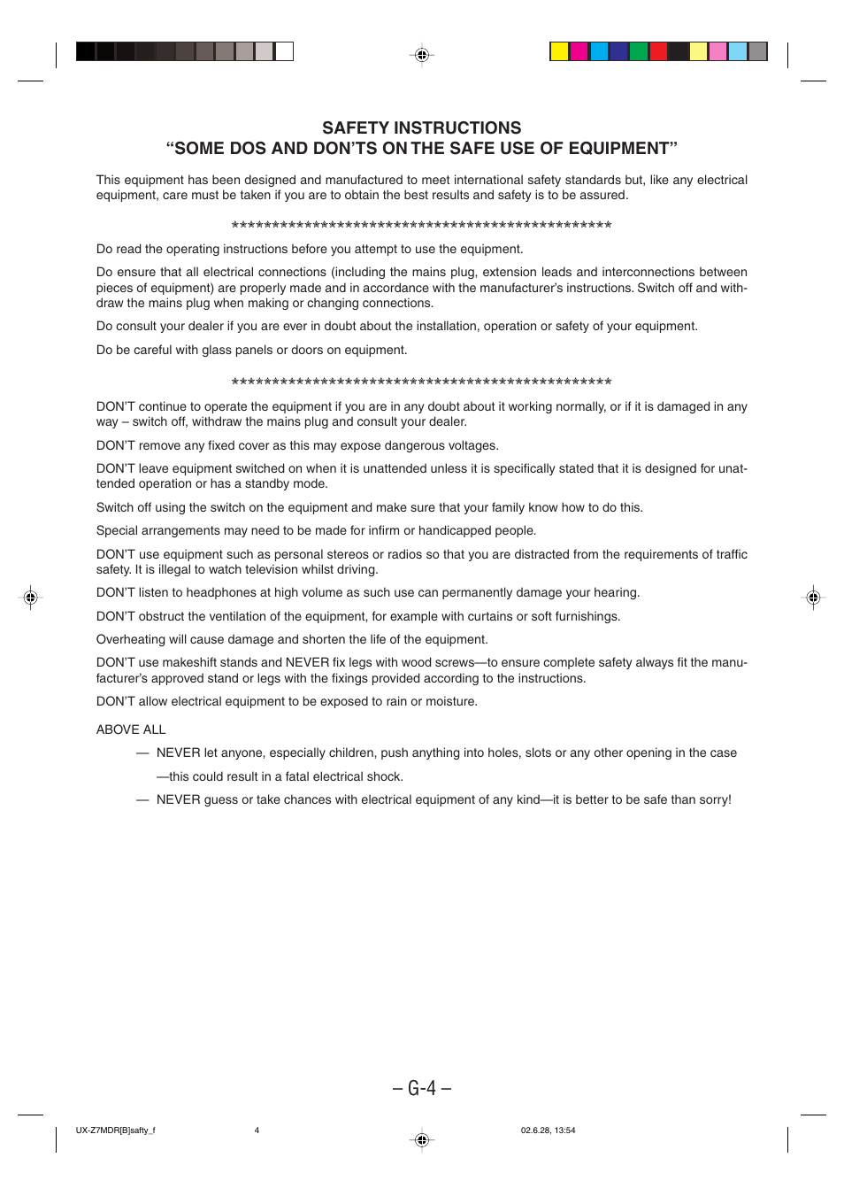 Safety instructions | JVC UX-Z7MDR User Manual | Page 5 / 78