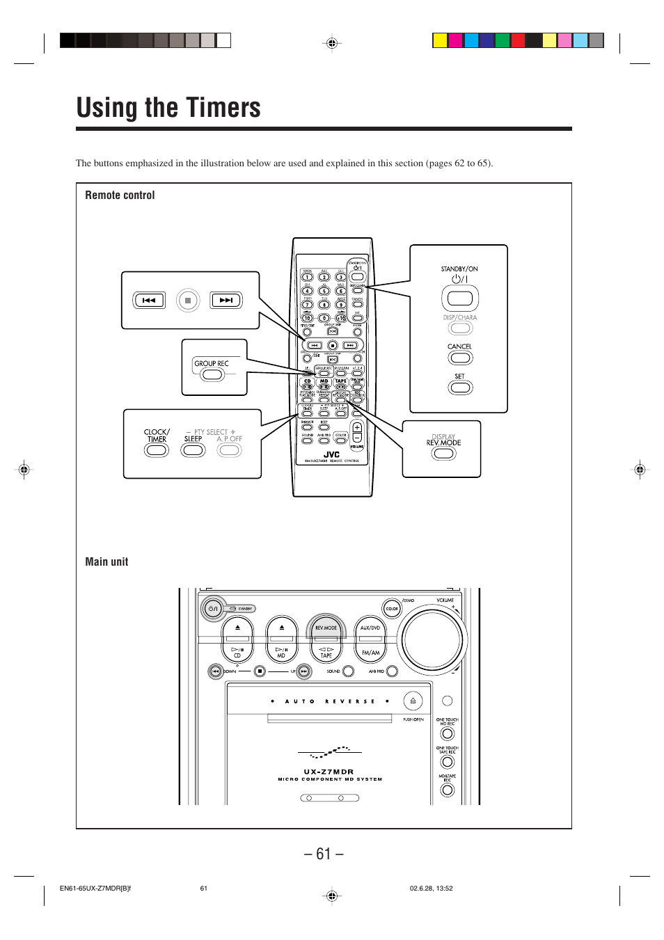 Using the timers | JVC UX-Z7MDR User Manual | Page 66 / 78