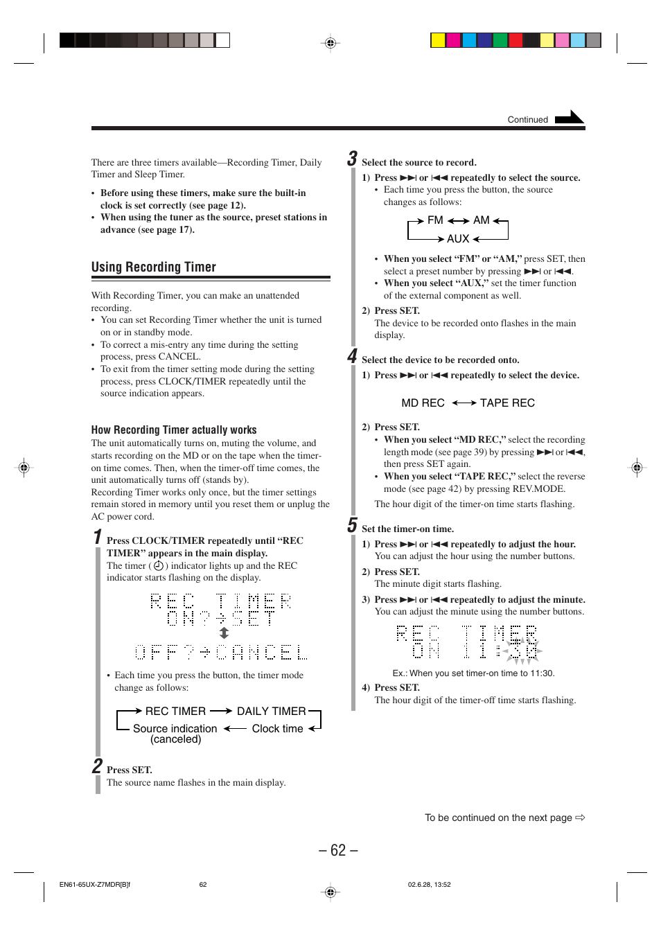 Using recording timer | JVC UX-Z7MDR User Manual | Page 67 / 78