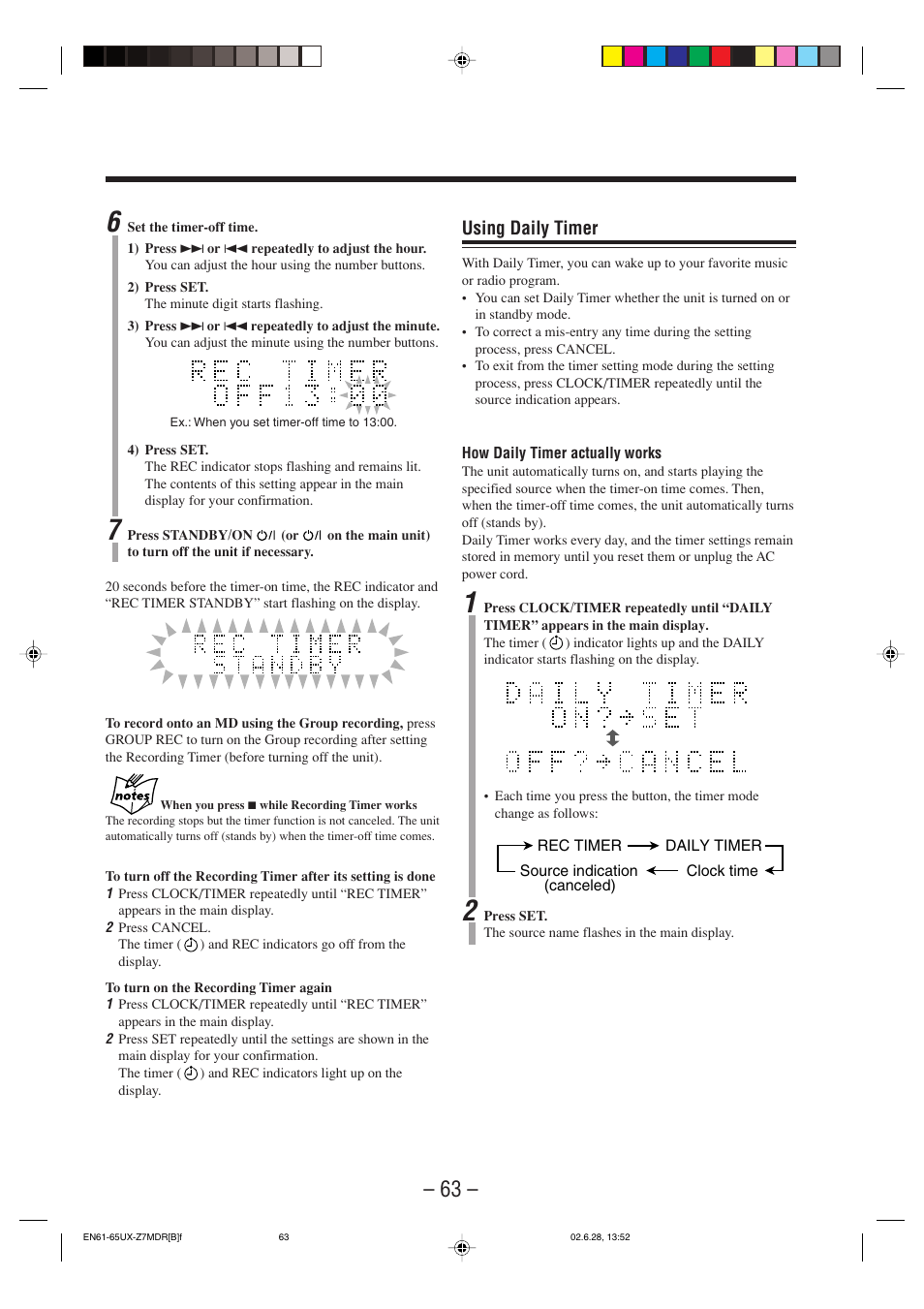 Using daily timer | JVC UX-Z7MDR User Manual | Page 68 / 78