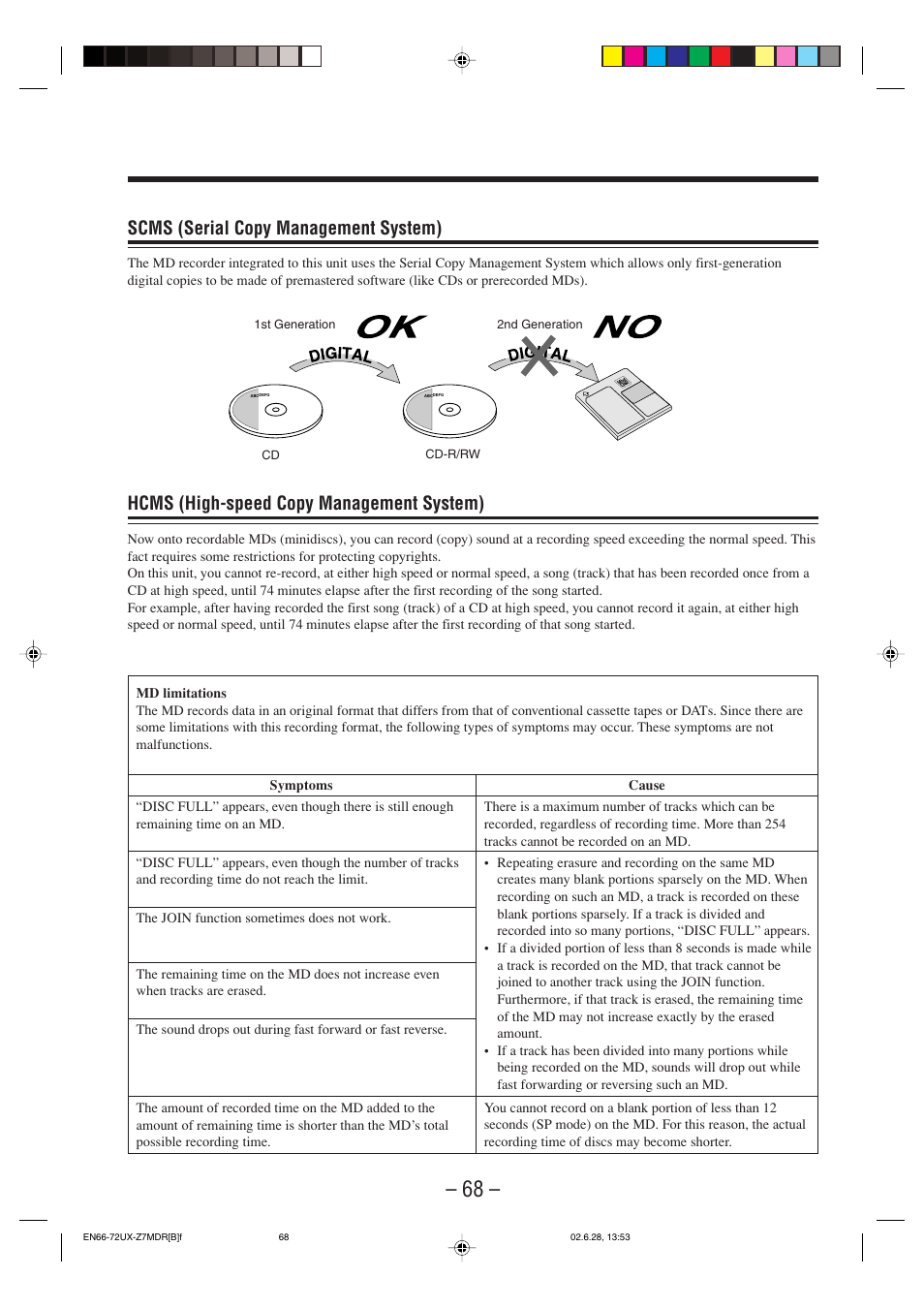 Scms (serial copy management system), Hcms (high-speed copy management system) | JVC UX-Z7MDR User Manual | Page 73 / 78