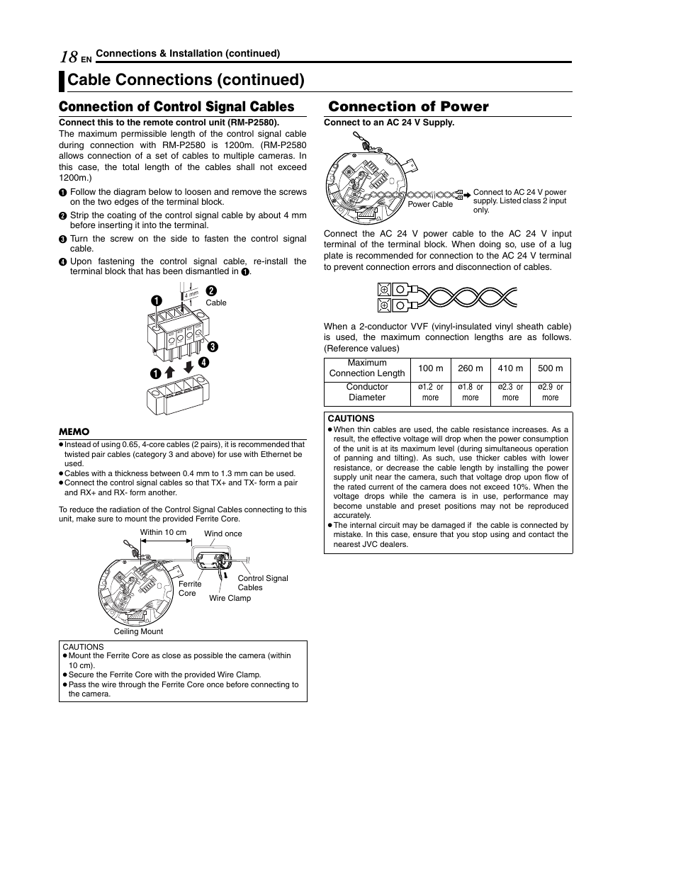 Cable connections (continued), Connection of control signal cables, Connection of power | JVC LWT0254-001B-H User Manual | Page 18 / 44