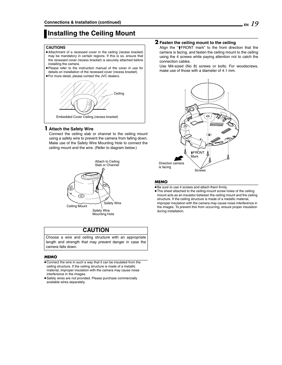 Installing the ceiling mount, Caution | JVC LWT0254-001B-H User Manual | Page 19 / 44