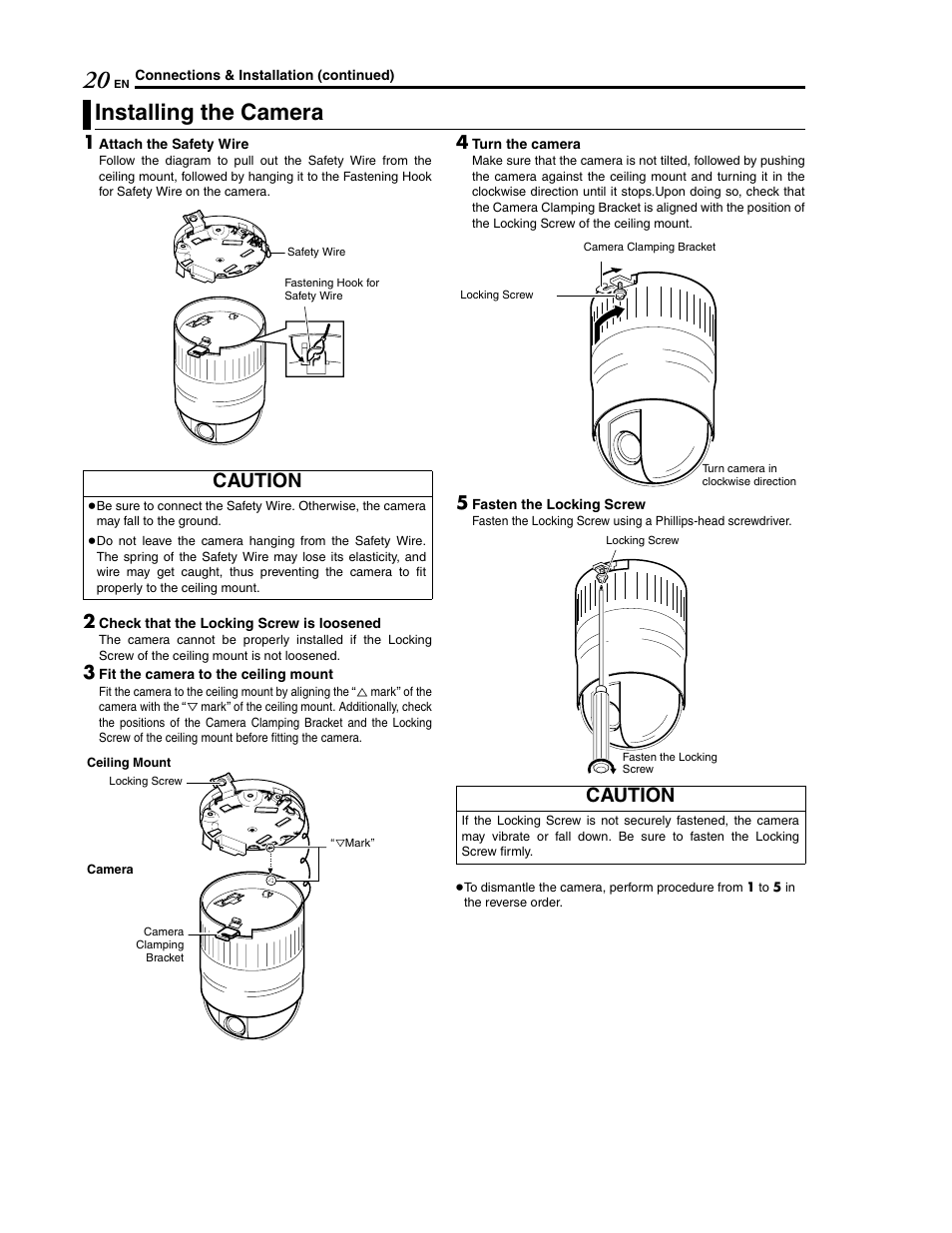 Installing the camera, Caution | JVC LWT0254-001B-H User Manual | Page 20 / 44