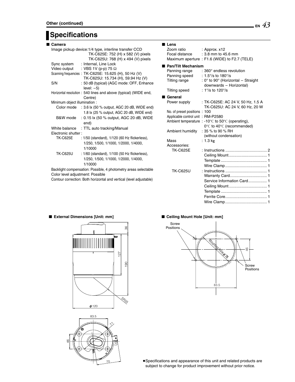 Specifications | JVC LWT0254-001B-H User Manual | Page 43 / 44