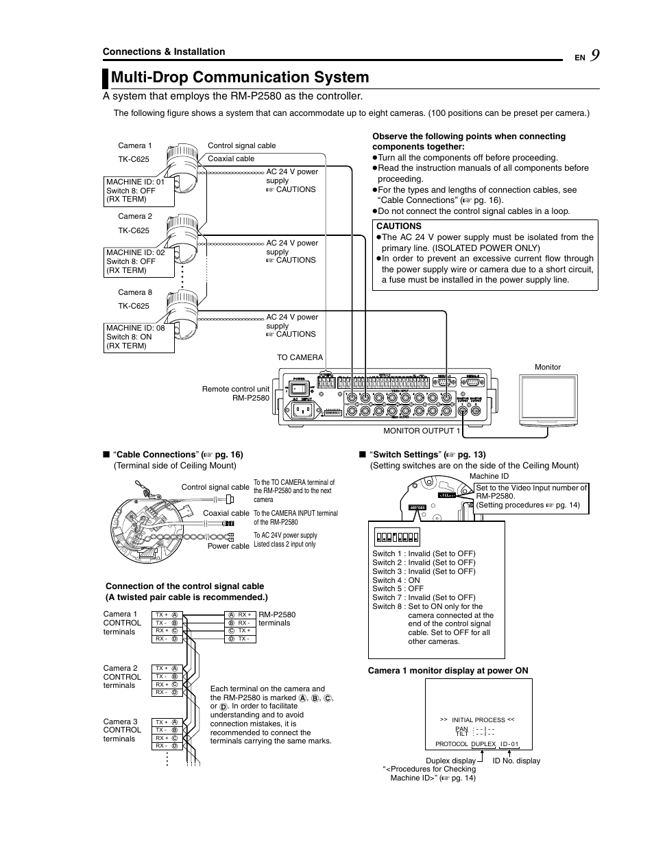 Multi-drop communication system, Connections & installation, Camera 1 monitor display at power on | JVC LWT0254-001B-H User Manual | Page 9 / 44