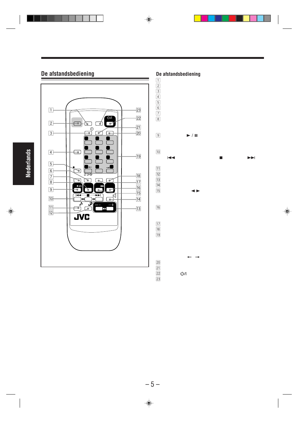 Nederlands, De afstandsbediening | JVC UX-A52R User Manual | Page 10 / 48