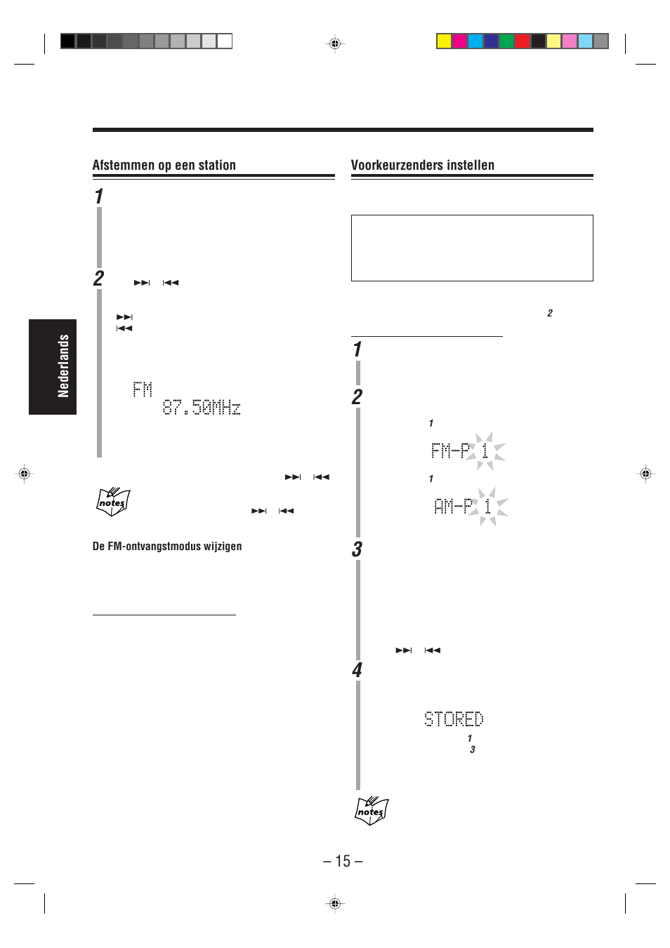 Nederlands voorkeurzenders instellen, Afstemmen op een station | JVC UX-A52R User Manual | Page 20 / 48