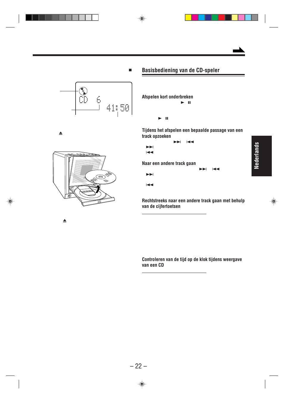 Nederlands, Basisbediening van de cd-speler | JVC UX-A52R User Manual | Page 27 / 48