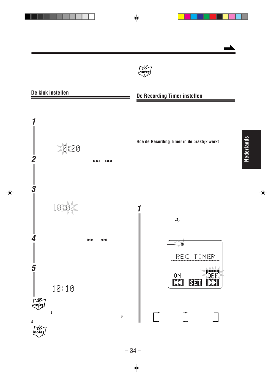 Nederlands, De recording timer instellen, De klok instellen | JVC UX-A52R User Manual | Page 39 / 48