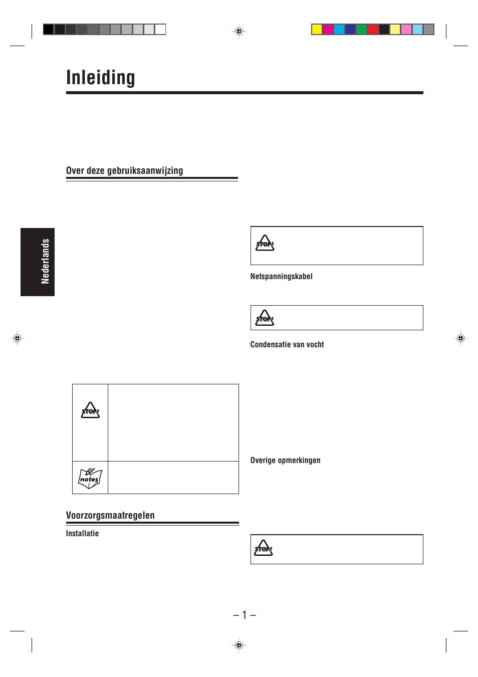 Inleiding, Nederlands over deze gebruiksaanwijzing, Voorzorgsmaatregelen | JVC UX-A52R User Manual | Page 6 / 48