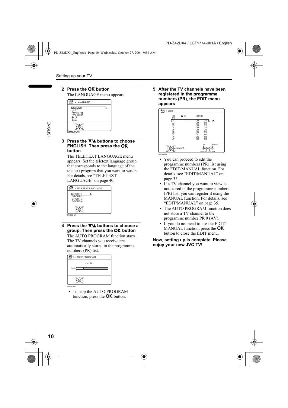 Setting up your tv | JVC PD-Z42DX4 User Manual | Page 11 / 54